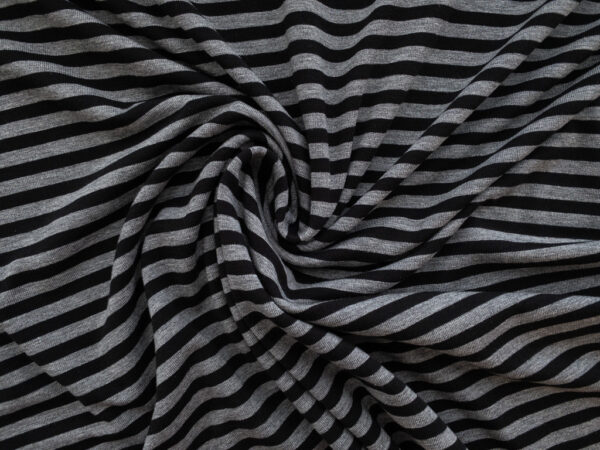 British Designer Deadstock - Viscose/Spandex Jersey - Grey/Black Stripe