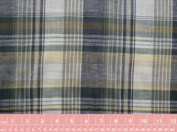 British Designer Deadstock – Yarn Dyed Linen/Cotton – Olive/Yellow Plaid