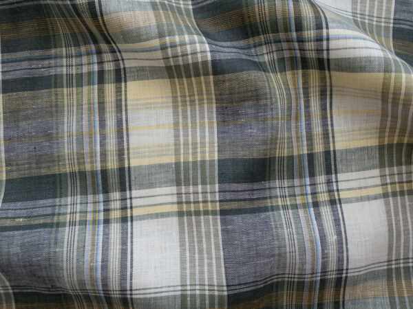 British Designer Deadstock – Yarn Dyed Linen/Cotton – Olive/Yellow Plaid