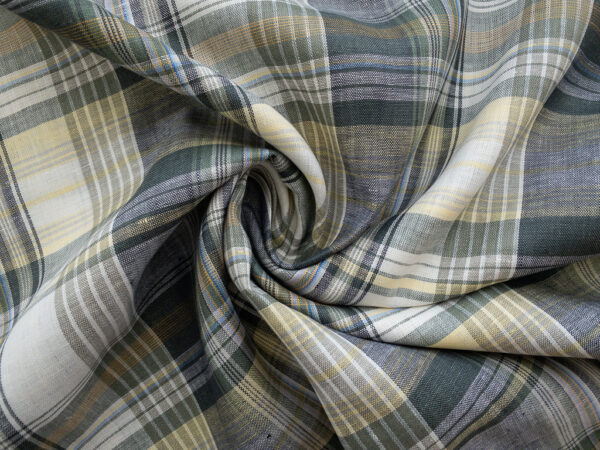 British Designer Deadstock – Yarn Dyed Linen/Cotton – Olive/Yellow Plaid