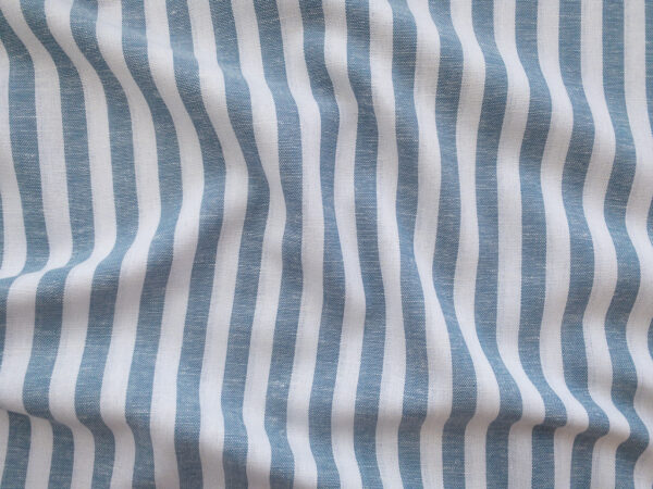 British Designer Deadstock – Yarn Dyed Linen/Viscose – Delft/White Stripe