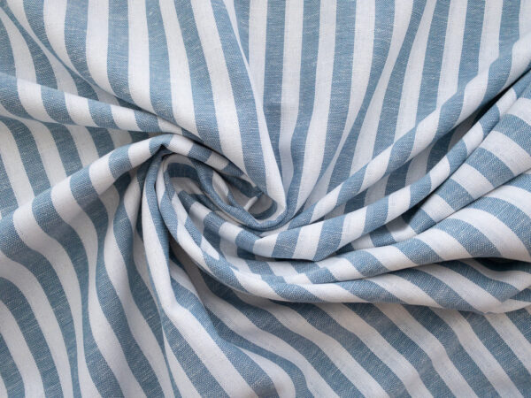 British Designer Deadstock – Yarn Dyed Linen/Viscose – Delft/White Stripe