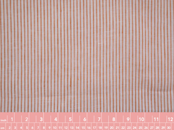 British Designer Deadstock – Yarn Dyed Linen – Orange/White Stripe