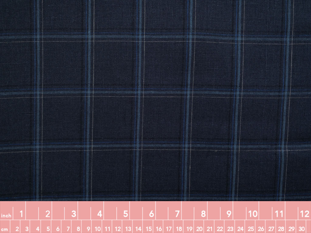 British Designer Deadstock - Yarn Dyed Linen - Tartan Plaid - Blue/Red -  Stonemountain & Daughter Fabrics