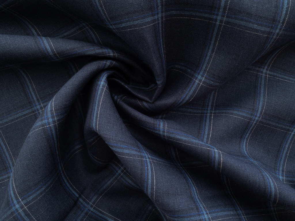 British Designer Deadstock - Yarn Dyed Linen - Tartan Plaid - Blue/Red -  Stonemountain & Daughter Fabrics