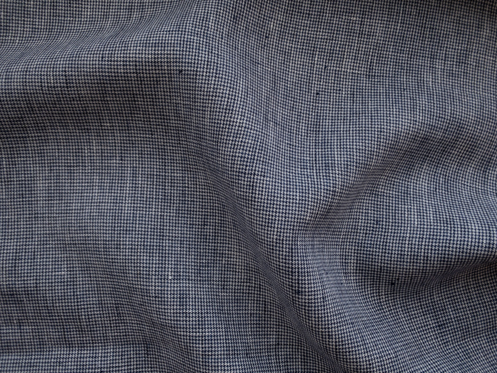 British Designer Deadstock – Mini Houndstooth Linen – Denim/White ...