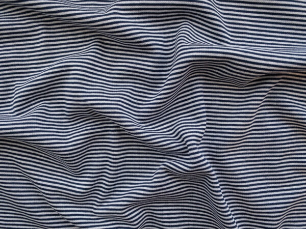 British Designer Deadstock – Viscose/Polyester Double Knit – Navy/White Stripe