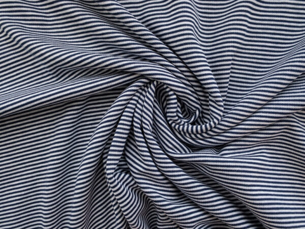 British Designer Deadstock – Viscose/Polyester Double Knit – Navy/White Stripe