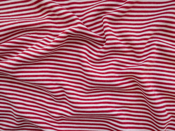 British Designer Deadstock – Viscose/Polyester Double Knit – Red/White Stripe