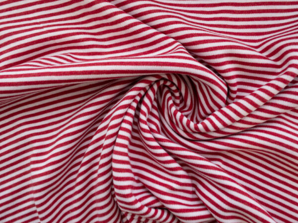 British Designer Deadstock – Viscose/Polyester Double Knit – Red/White Stripe