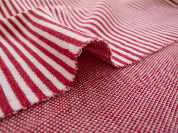 British Designer Deadstock – Viscose/Polyester Double Knit – Red/White Stripe