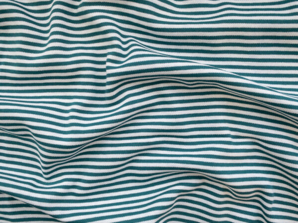 British Designer Deadstock – Viscose/Polyester Double Knit – Green/White Stripe