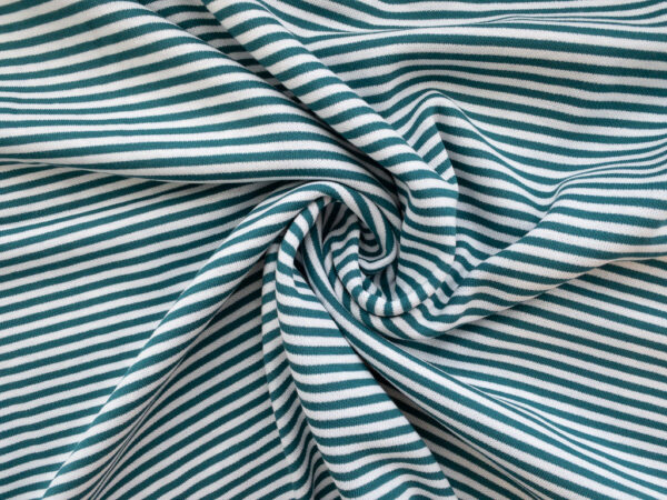 British Designer Deadstock – Viscose/Polyester Double Knit – Green/White Stripe