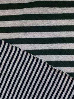 British Designer Deadstock – Viscose/Polyester Double Knit – Green/Navy Stripes