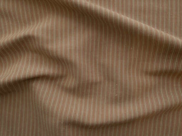 British Designer Deadstock - Yarn Dyed Linen/Cotton - Tan/Red Stripe