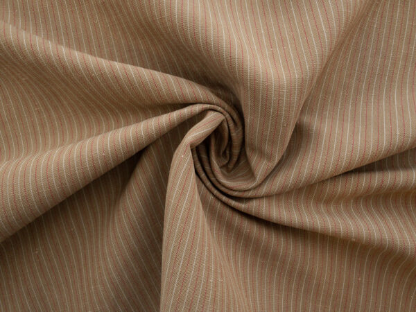 British Designer Deadstock - Yarn Dyed Linen/Cotton - Tan/Red Stripe