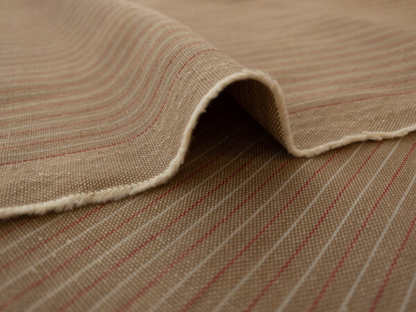 British Designer Deadstock - Yarn Dyed Linen/Cotton - Tan/Red Stripe