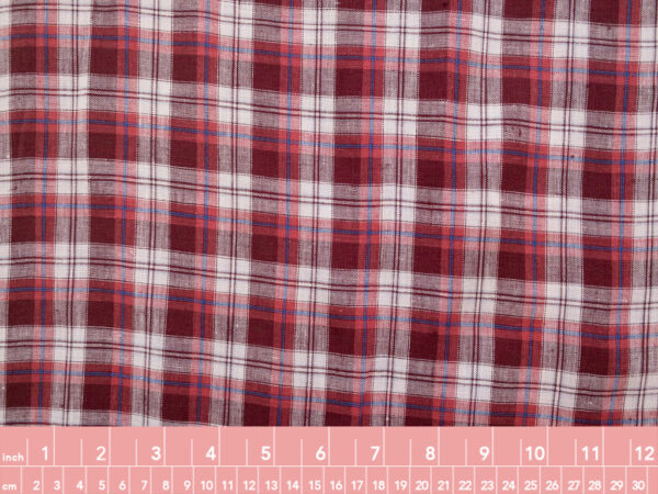 British Designer Deadstock – Yarn Dyed Linen – Raspberry/Ivory Plaid