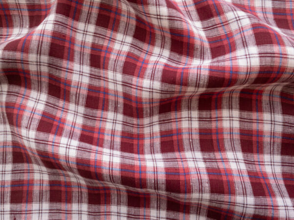 British Designer Deadstock – Yarn Dyed Linen – Raspberry/Ivory Plaid