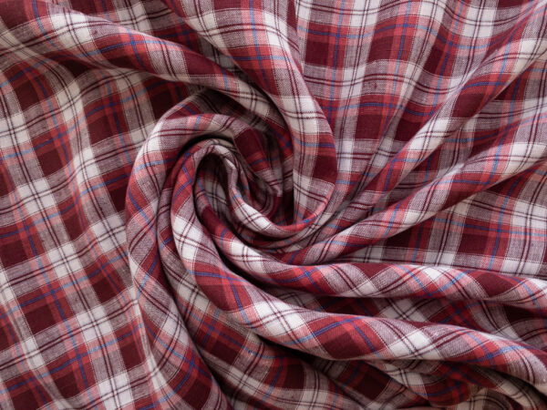 British Designer Deadstock – Yarn Dyed Linen – Raspberry/Ivory Plaid