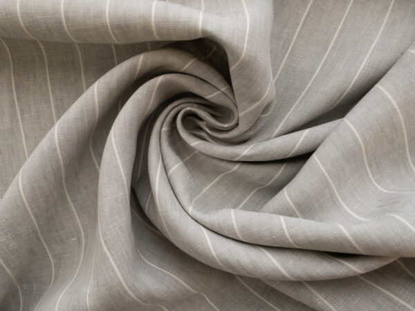 British Designer Deadstock - Yarn Dyed Linen - Pale Grey/Cream Stripe
