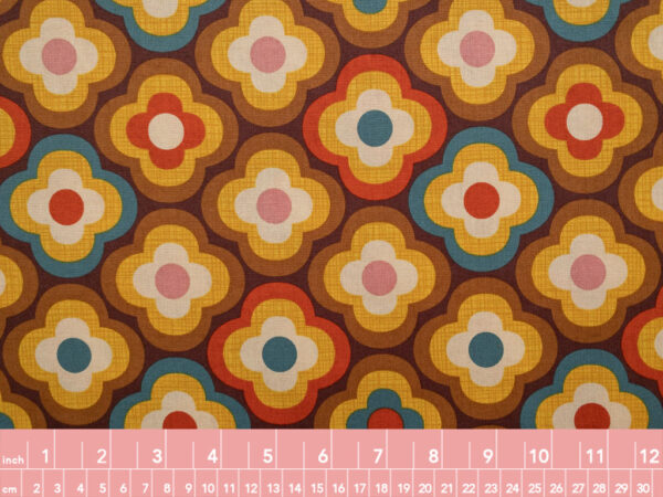 Japanese Cotton Sheeting - 70s Floral - Brown/Orange