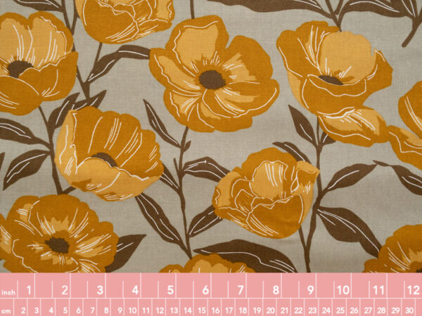 Japanese Cotton/Linen Sheeting - Big Poppies - Yellow