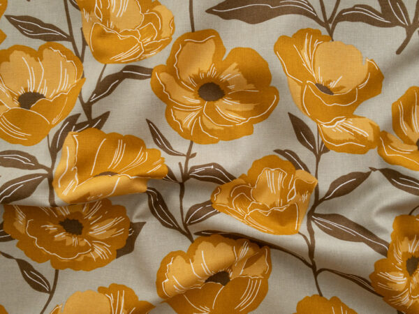 Japanese Cotton/Linen Sheeting - Big Poppies - Yellow