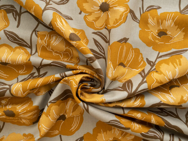 Japanese Cotton/Linen Sheeting - Big Poppies - Yellow