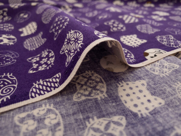 Japanese Cotton Sheeting - Wagara Cats - Royal Purple