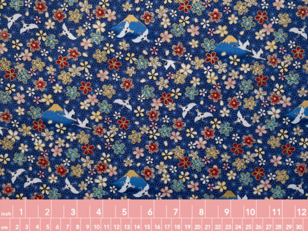 Japanese Cotton Sheeting - Mount Fuji in Spring - Blue/Gold