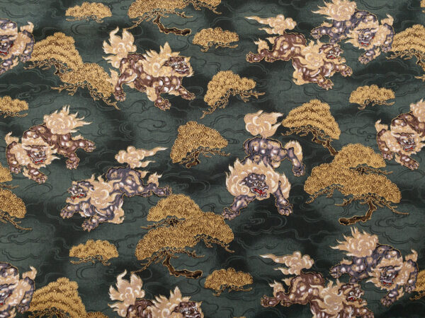 Japanese Cotton Sheeting - Guardian Lions - Sage/Gold