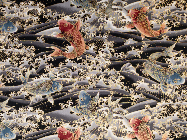 Japanese Cotton Sheeting - Large Koi - Slate/Gold