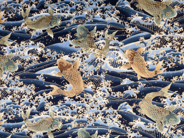 Japanese Cotton Sheeting - Large Koi - Navy/Gold