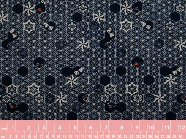 Japanese Cotton Sheeting - Rabbits and Hexagons - Indigo