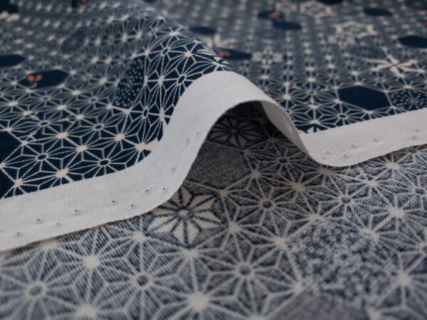 Japanese Cotton Sheeting - Rabbits and Hexagons - Indigo