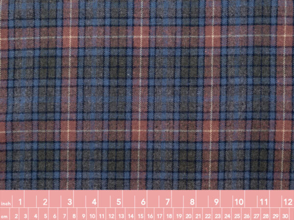 European Designer Deadstock – Wool/Polyester Plaid – Dust Pink/Olive/Blue