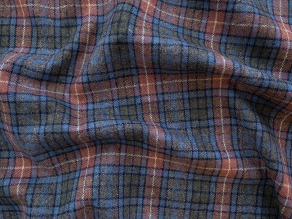 European Designer Deadstock – Wool/Polyester Plaid – Dust Pink/Olive/Blue