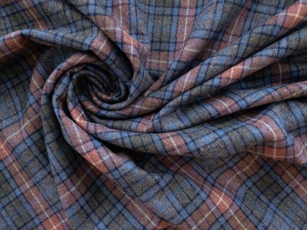 European Designer Deadstock – Wool/Polyester Plaid – Dust Pink/Olive/Blue