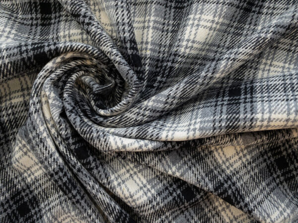 European Designer Deadstock – Wool/Polyester Plaid – Black/Grey/Cream