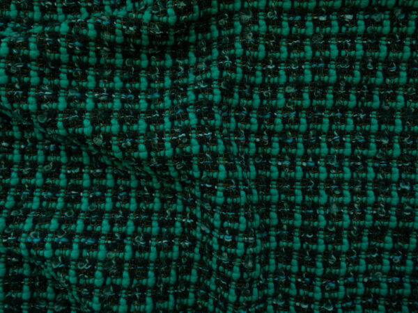 European Designer Deadstock – Cotton/Wool Blend Boucle Tweed – Emerald