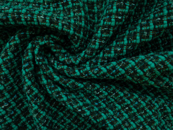 European Designer Deadstock – Cotton/Wool Blend Boucle Tweed – Emerald