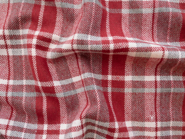 European Designer Deadstock – Wool/Polyester Plaid – Red/Ivory/Grey