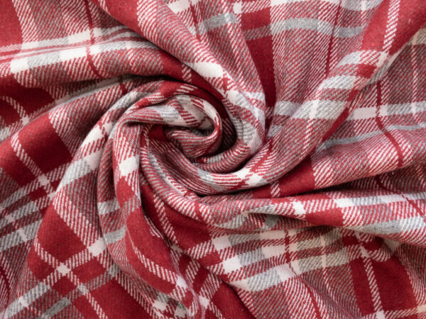 European Designer Deadstock – Wool/Polyester Plaid – Red/Ivory/Grey