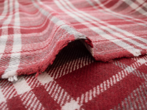 European Designer Deadstock – Wool/Polyester Plaid – Red/Ivory/Grey