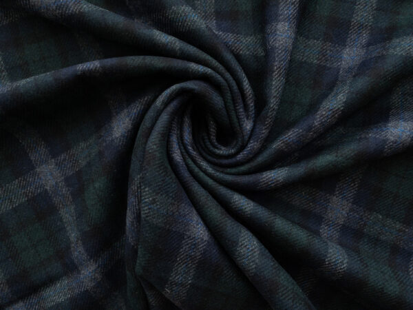 European Designer Deadstock – Wool/Polyester Plaid – Navy/Green