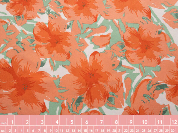 Printed Rayon Twill - Blooming Buds - White/Peach