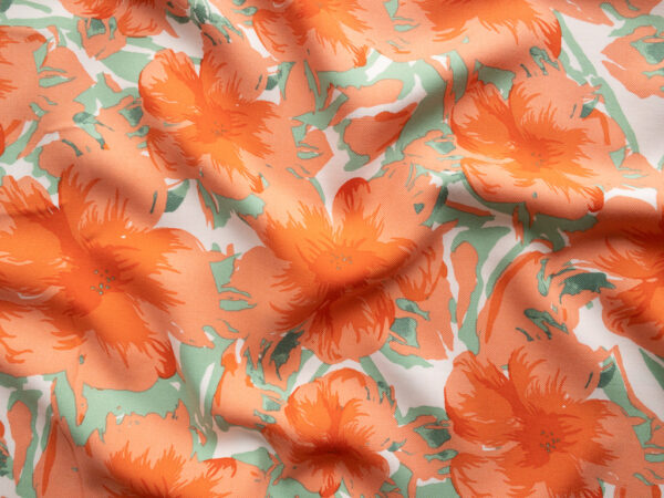 Printed Rayon Twill - Blooming Buds - White/Peach