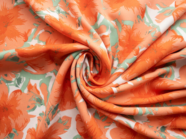 Printed Rayon Twill - Blooming Buds - White/Peach