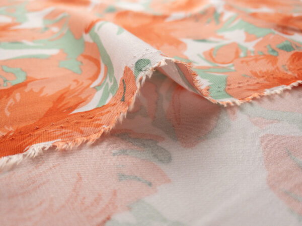 Printed Rayon Twill - Blooming Buds - White/Peach